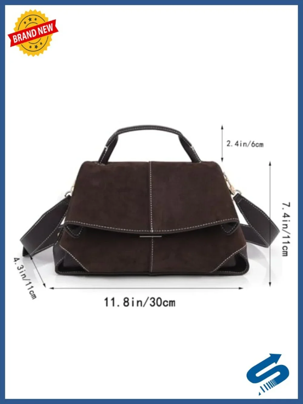 Faux Suede Leather Top Handle Satchel Crossbody Bag with Adjustable Strap